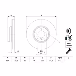 Disque de frein BOSCH 0 986 478 623 avant, ventilé, à haute teneur en carbone, 1 pièce