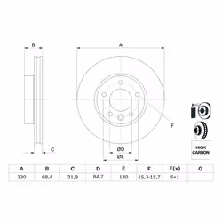 Disque de frein BOSCH 0 986 479 250 avant, ventilé, à haute teneur en carbone, 1 pièce - Vue supplémentaire 7