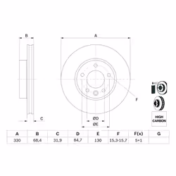 Disque de frein BOSCH 0 986 479 248 avant, ventilé, à haute teneur en carbone, 1 pièce - Vue supplémentaire 7