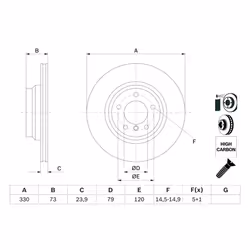 Disque de frein BOSCH 0 986 479 215 avant, ventilé, à haute teneur en carbone, 1 pièce - Vue supplémentaire 7