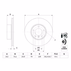 Disque de frein BOSCH 0 986 479 381 avant, ventilé, à haute teneur en carbone, 1 pièce - Vue supplémentaire 7