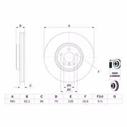 Disque de frein BOSCH 0 986 479 635 avant, ventilé, à haute teneur en carbone, 1 pièce - Vue supplémentaire 7