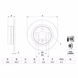 Disque de frein BOSCH 0 986 479 043 arrière, plein, à haute teneur en carbone, 1 pièce - Vue supplémentaire 5