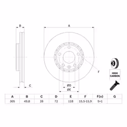 Disque de frein BOSCH 0 986 479 B69 avant, ventilé, à haute teneur en carbone, 1 pièce - Vue supplémentaire 7