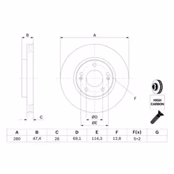 Disque de frein BOSCH 0 986 479 C07 avant, ventilé, à haute teneur en carbone, 1 pièce - Vue supplémentaire 7