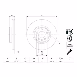 Disque de frein BOSCH 0 986 479 E49 avant, ventilé, à haute teneur en carbone, 1 pièce