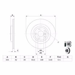 Disque de frein BOSCH 0 986 479 E61 arrière, ventilé, 1 pièce