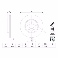 Disque de frein BOSCH 0 986 479 D92 avant, ventilé, à haute teneur en carbone, 1 pièce - Vue supplémentaire 5