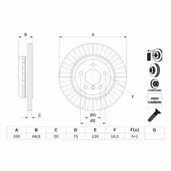 Disque de frein BOSCH 0 986 479 E04 arrière, ventilé, à haute teneur en carbone, 1 pièce - Vue supplémentaire 7