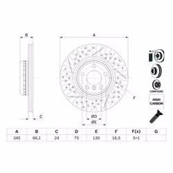 Disque de frein BOSCH 0 986 479 E05 arrière, ventilé, rainuré, à haute teneur en carbone, 1 pièce - Vue supplémentaire 5