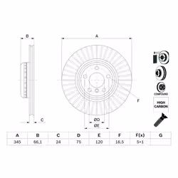 Disque de frein BOSCH 0 986 479 E06 arrière, ventilé, à haute teneur en carbone, 1 pièce - Vue supplémentaire 5