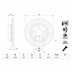 Disque de frein BOSCH 0 986 479 E07 avant, ventilé, à haute teneur en carbone, 1 pièce - Vue supplémentaire 5