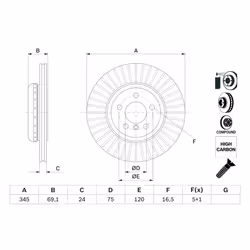 Disque de frein BOSCH 0 986 479 E08 arrière, ventilé, à haute teneur en carbone, 1 pièce - Vue supplémentaire 5