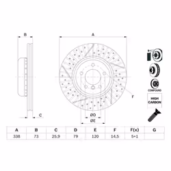 Disque de frein BOSCH 0 986 479 E09 avant, ventilé, rainuré, à haute teneur en carbone, 1 pièce - Vue supplémentaire 5