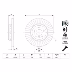 Disque de frein BOSCH 0 986 479 E13 arrière, ventilé, à haute teneur en carbone, 1 pièce - Vue supplémentaire 5