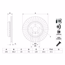 Disque de frein BOSCH 0 986 479 E17 arrière, ventilé, à haute teneur en carbone, 1 pièce - Vue supplémentaire 5