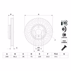 Disque de frein BOSCH 0 986 479 E18 avant, ventilé, à haute teneur en carbone, 1 pièce