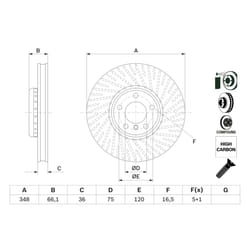 Disque de frein BOSCH 0 986 479 E18 avant, ventilé, à haute teneur en carbone, 1 pièce