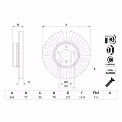 Disque de frein BOSCH 0 986 479 E20 avant, ventilé, à haute teneur en carbone, 1 pièce - Vue supplémentaire 5