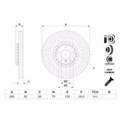 Disque de frein BOSCH 0 986 479 E25 avant, ventilé, à haute teneur en carbone, 1 pièce - Vue supplémentaire 5