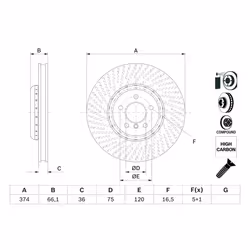 Disque de frein BOSCH 0 986 479 E28 avant, ventilé, à haute teneur en carbone, 1 pièce - Vue supplémentaire 5