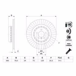 Disque de frein BOSCH 0 986 479 E29 arrière, ventilé, à haute teneur en carbone, 1 pièce - Vue supplémentaire 5