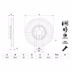 Disque de frein BOSCH 0 986 479 E30 avant, ventilé, à haute teneur en carbone, 1 pièce - Vue supplémentaire 5