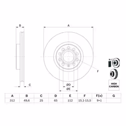 Disque de frein BOSCH 0 986 479 058 avant, ventilé, à haute teneur en carbone, 1 pièce - Vue supplémentaire 7
