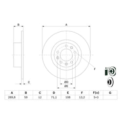 Disque de frein BOSCH 0 986 479 F08 arrière, plein, 1 pièce