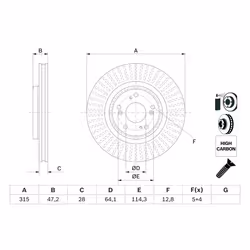 Disque de frein BOSCH 0 986 479 F12 avant, ventilé, à haute teneur en carbone, 1 pièce