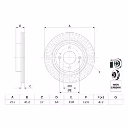 Disque de frein BOSCH 0 986 479 F14 avant, ventilé, à haute teneur en carbone, 1 pièce