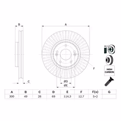 Disque de frein BOSCH 0 986 479 F19 avant, ventilé, à haute teneur en carbone, 1 pièce