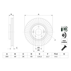 Disque de frein BOSCH 0 986 479 F19 avant, ventilé, à haute teneur en carbone, 1 pièce