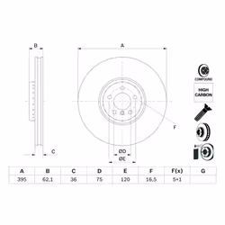 Disque de frein BOSCH 0 986 479 E83 avant, ventilé, à haute teneur en carbone, 1 pièce
