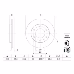 Disque de frein BOSCH 0 986 479 E93 avant, ventilé, à haute teneur en carbone, 1 pièce
