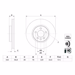 Disque de frein BOSCH 0 986 479 F04 avant, ventilé, à haute teneur en carbone, 1 pièce