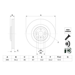 Disque de frein BOSCH 0 986 479 E96 avant, ventilé, rainuré, à haute teneur en carbone, 1 pièce