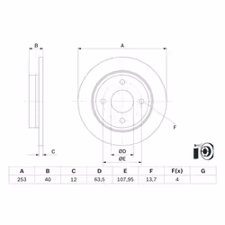Disque de frein BOSCH 0 986 479 F63 arrière, plein, 1 pièce