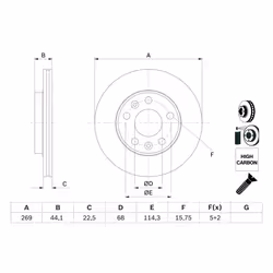 Disque de frein BOSCH 0 986 479 F65 avant, ventilé, à haute teneur en carbone, 1 pièce
