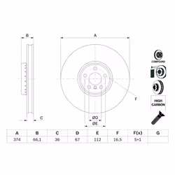 Disque de frein BOSCH 0 986 479 F54 avant, ventilé, à haute teneur en carbone, 1 pièce