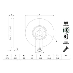 Disque de frein BOSCH 0 986 479 F54 avant, ventilé, à haute teneur en carbone, 1 pièce
