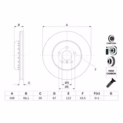 Disque de frein BOSCH 0 986 479 F57 avant, ventilé, à haute teneur en carbone, 1 pièce