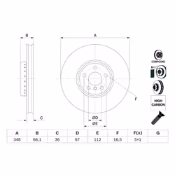 Disque de frein BOSCH 0 986 479 F58 avant, ventilé, à haute teneur en carbone, 1 pièce