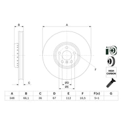 Disque de frein BOSCH 0 986 479 F59 avant, ventilé, à haute teneur en carbone, 1 pièce