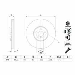 Disque de frein BOSCH 0 986 479 F60 avant, ventilé, à haute teneur en carbone, 1 pièce