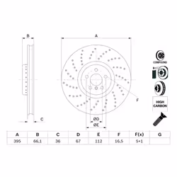 Disque de frein BOSCH 0 986 479 F64 avant, ventilé, à haute teneur en carbone, 1 pièce