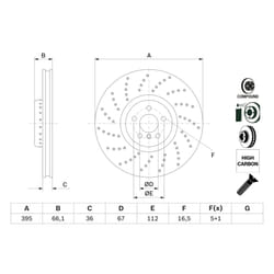 Disque de frein BOSCH 0 986 479 F64 avant, ventilé, à haute teneur en carbone, 1 pièce