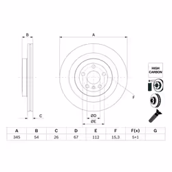 Disque de frein BOSCH 0 986 479 F69 arrière, ventilé, à haute teneur en carbone, 1 pièce