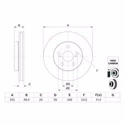 Disque de frein BOSCH 0 986 479 F72 avant, ventilé, à haute teneur en carbone, 1 pièce