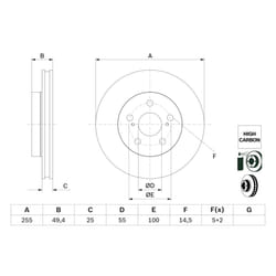 Disque de frein BOSCH 0 986 479 F72 avant, ventilé, à haute teneur en carbone, 1 pièce